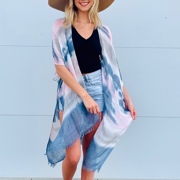 BLUE & PINK WATERCOLOR/TIE DYE KIMONO!! BOUTIQUE ITEMS BNWT!! (BOUTIQUE ITEM)!! - Picture 5 of 9